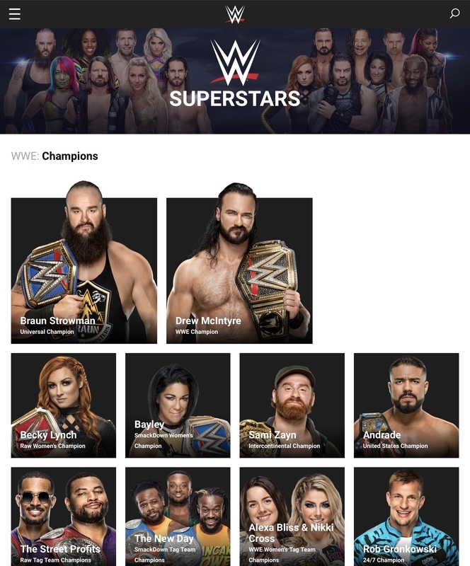 WWE公式サイトのチャンピオン一覧には、24/7チャンピオンとしてロブ・グロンコウスキーが紹介されている（WWE公式サイトより）