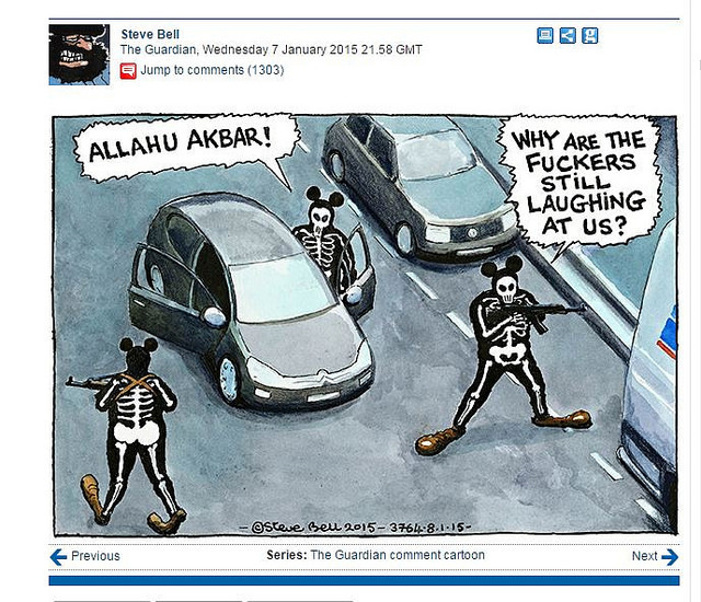 英ガーディアン紙に掲載された、事件と実行犯を描いた風刺画