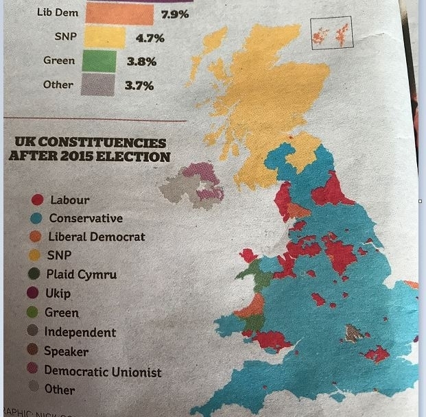 19日付の「i」紙に掲載された、2015年の総選挙後の地図
