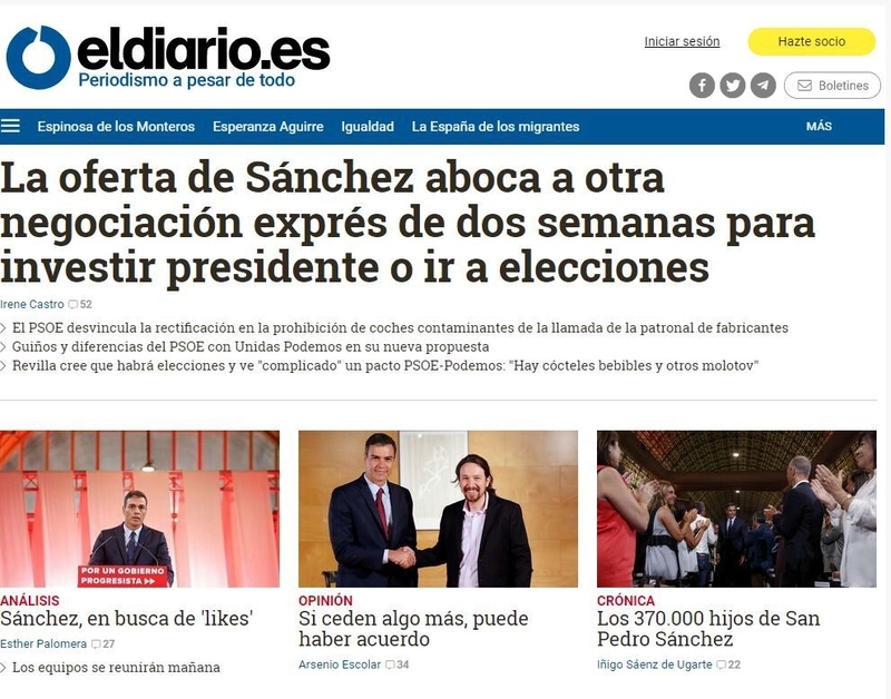 スペイン「eldiario.es」のウェブサイト
