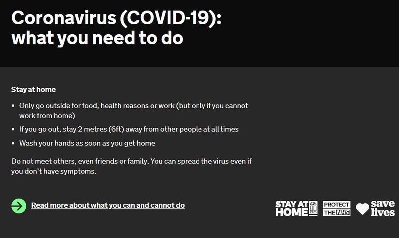 英政府がロックダウン下でのできること・できないことを明記している(政府ウェブサイトより)