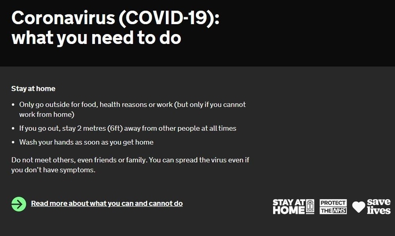 英政府がロックダウン下でのできること・できないことを明記している（政府ウェブサイトより）