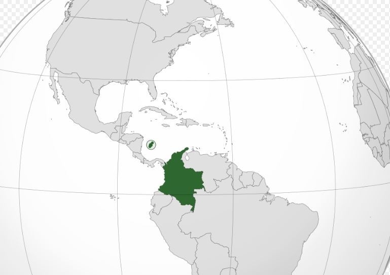 コロンビア（緑色）は南米北西部に位置する（ウィキペディアより）