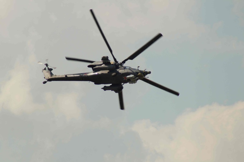 墜落したMi-28N攻撃ヘリ（ロシア空軍100周年式典で筆者撮影）