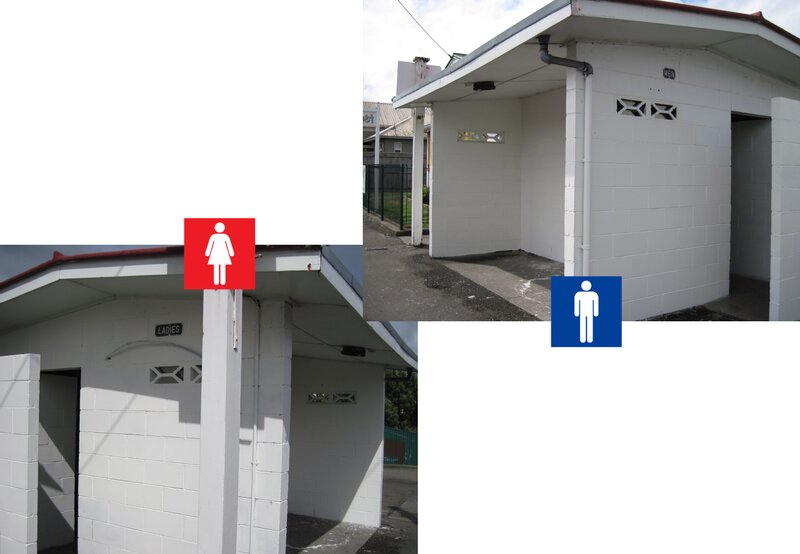 男女の入り口が建物の表と裏に分かれている(ニュージーランド) 筆者撮影