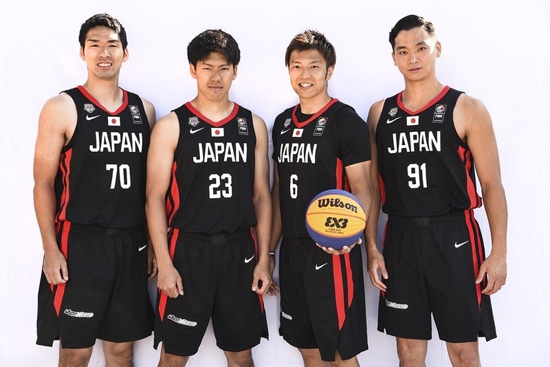 3x3ワールドカップ2019代表メンバー。左から小松昌弘、保岡龍斗、小林大祐、落合知也（写真／FIBA.com）