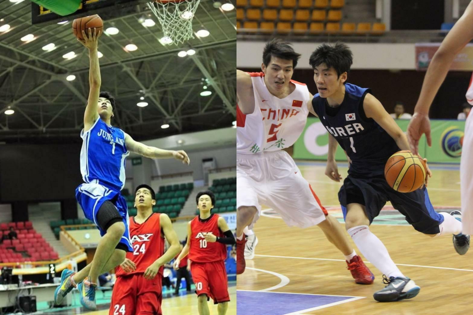 左：釜山中央高3年次。ユニフォームにある「JUNGANG」（チュンアン）は韓国語で「中央」の意味（写真／韓国中高校バスケットボール連盟）右：2012年のU18アジア選手権では韓国代表のPGを務めた