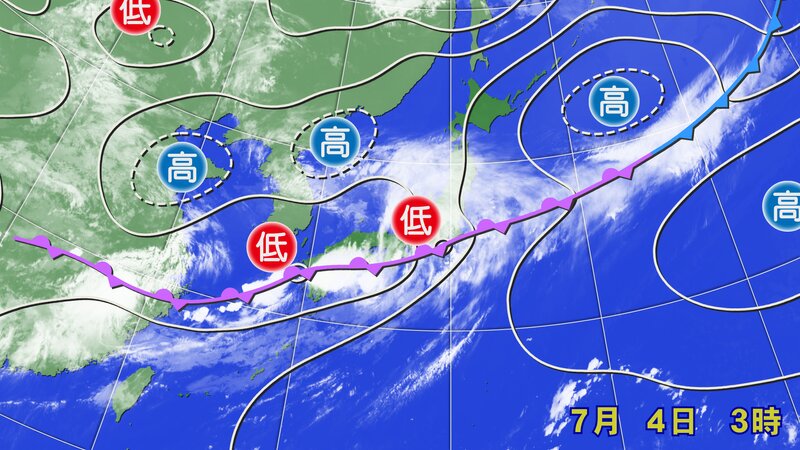 2020年7月4日　熊本の豪雨時の天気図（提供：ウェザーマップ）