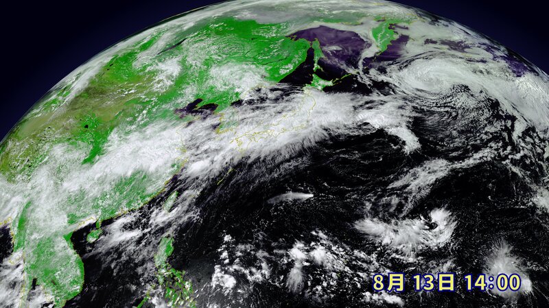きょう日中の衛星可視画像　インド洋付近から本州に雲の帯が伸びている（提供：ウェザーマップ）