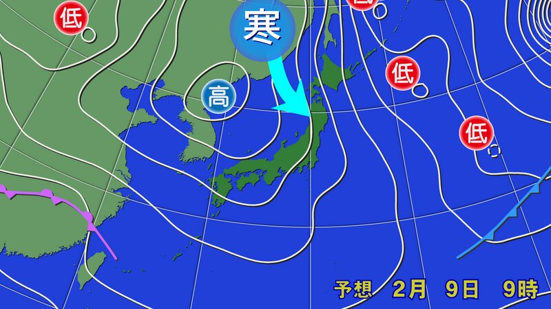 あす9日(金)の予想天気図(提供：ウェザーマップ)