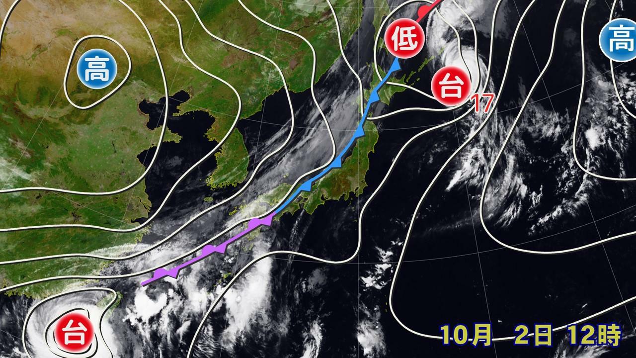 きょう正午の実況天気図(ウェザーマップ提供のものを筆者加工)