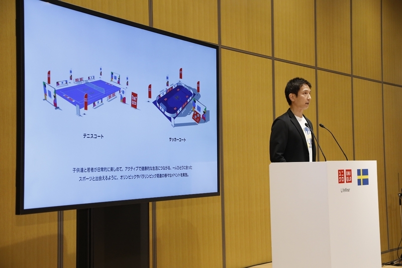 移動式のサッカーやテニスのモジュール施設を開発し、スウェーデンの主要な都市を巡回。トップアスリートと交流しながら、子どもや若者がスポーツを楽しめる機会を提供する。プロジェクトの詳細を説明する遠藤真廣部長