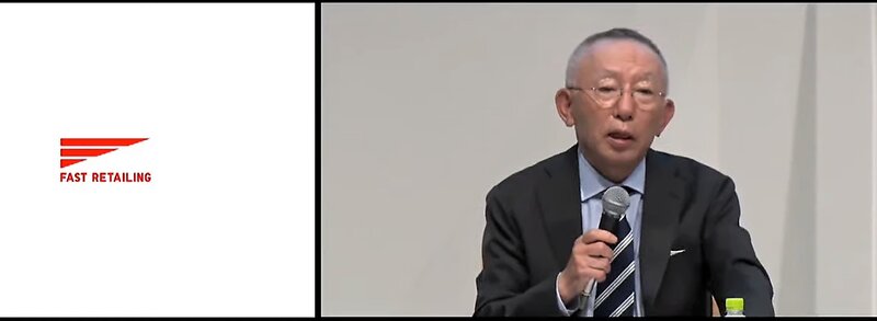 2022年8月期上期の決算説明会に登壇したファーストリテイリングの柳井正会長兼社長 筆者撮影