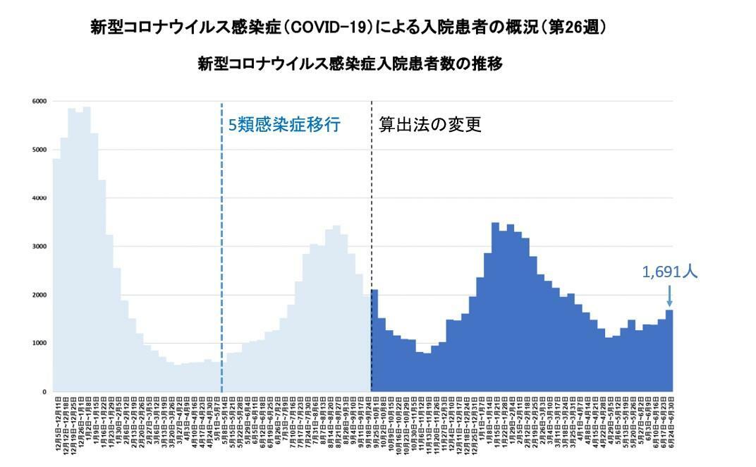 図３．全国における新型コロナの入院患者数（参考資料２をもとに筆者作成）