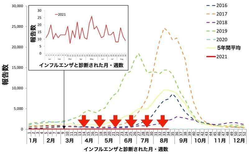 オーストラリアでのインフルエンザ流行状況(オーストラリア保健省. インフルエンザサーベイランスレポート11号より)
