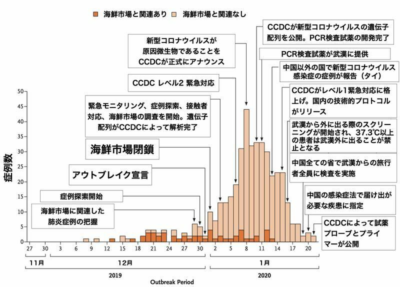 武漢市での新型コロナウイルス流行初期の対応（doi: 10.1056/NEJMoa2001316.）