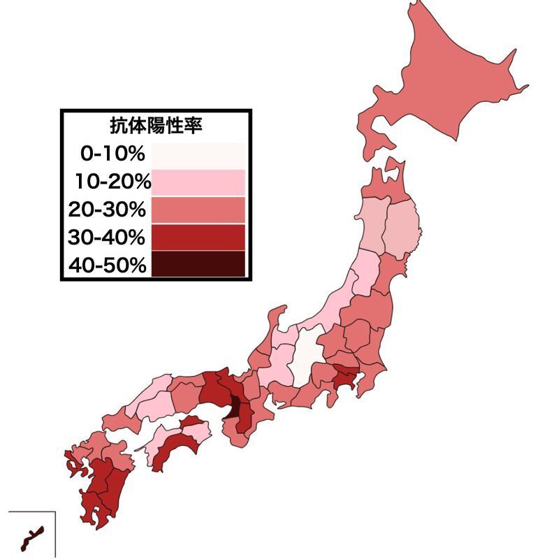 2022年11月時点での日本全国の献血者のN抗体陽性率(第108回新型コロナウイルス感染症対策アドバイザリーボードを元に筆者作成)