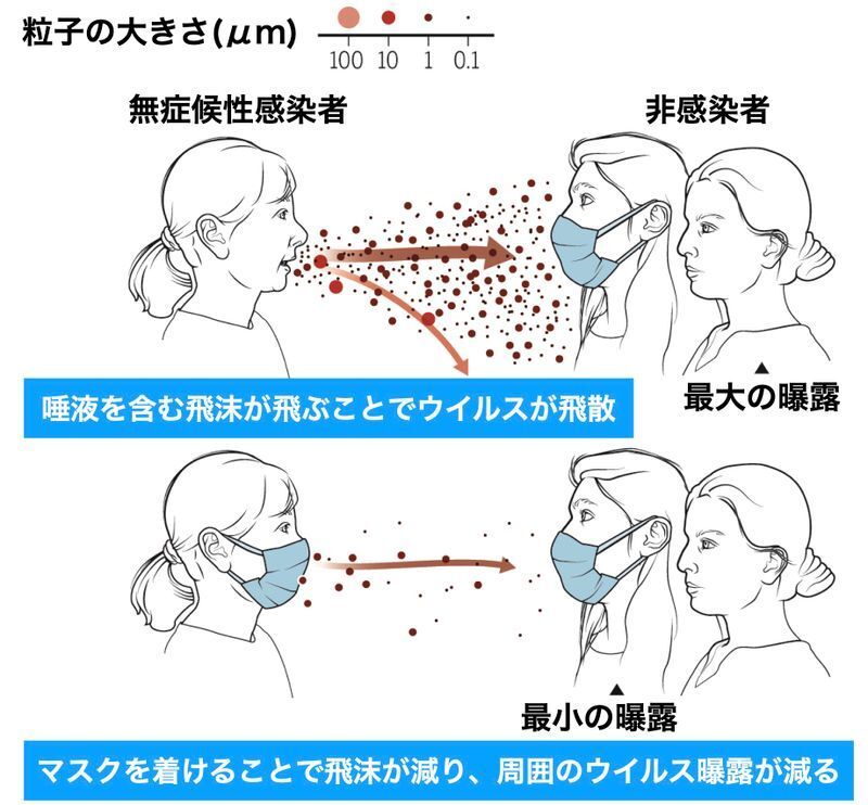 ユニバーサルマスキングによる感染リスクの低減（DOI: 10.1126/science.abc6197より筆者追記）