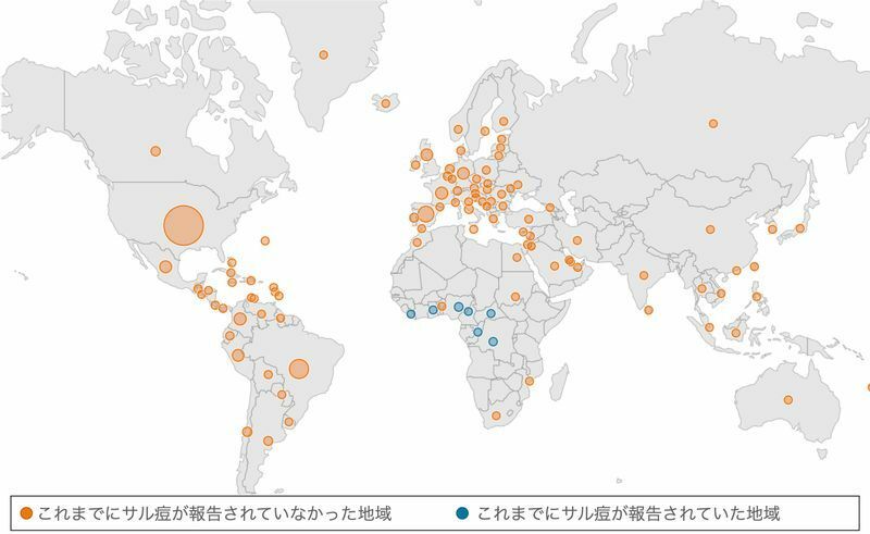 世界におけるサル痘の流行状況（CDC. 2022 Mpox Outbreak Global Mapより）