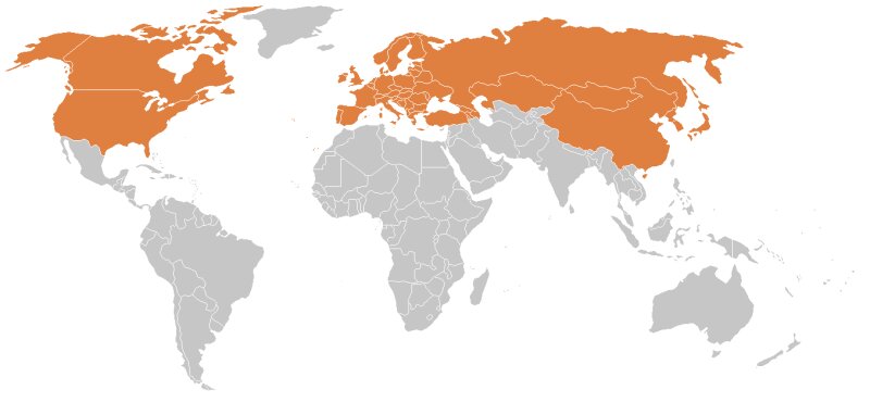 世界におけるライム病の流行地域（Wikipediaより）