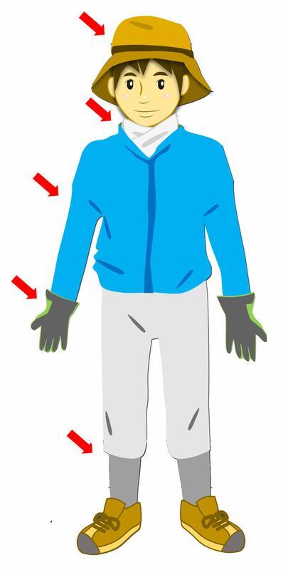 山や草むらでの野外活動時のマダニから身を守る服装 厚生労働省ポスターより引用