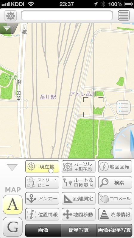 MyMap+でアップル地図を表示。まるで品川駅が存在しないかのよう