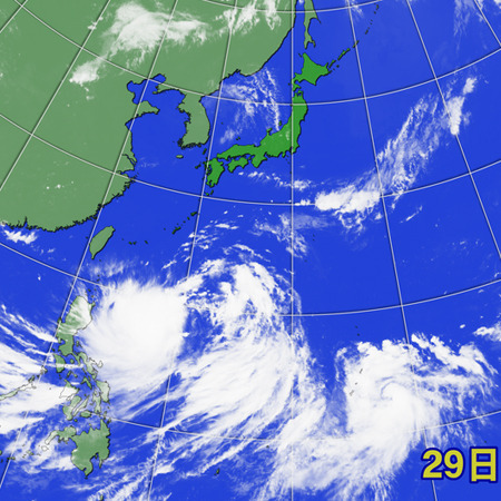 7月29日。フィリピンの東などに大量の積乱雲。9月に再び似た状況になる可能性も。