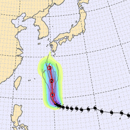 海外等の11の気象機関による台風19号の進路予測。北上で一致。（KMAより）