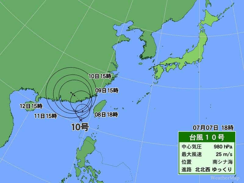台風10号の進路予想図（7日午後6時）