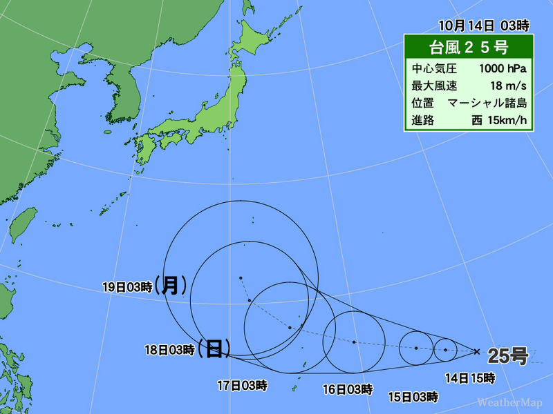 台風25号の進路予想図。