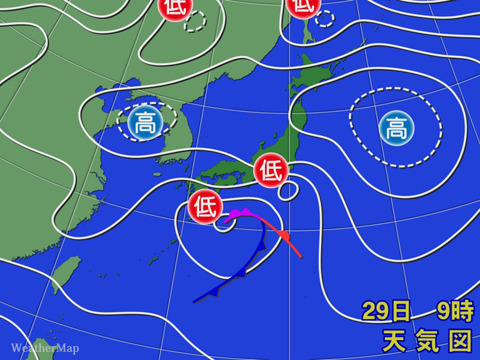 2012年2月29日の天気図。関東各地で積雪。