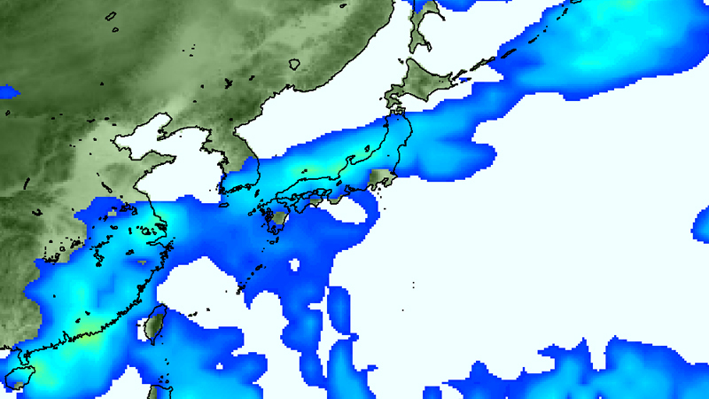29日（木）の雨の予測。本州付近に横たわるのが秋雨前線の雨雲。