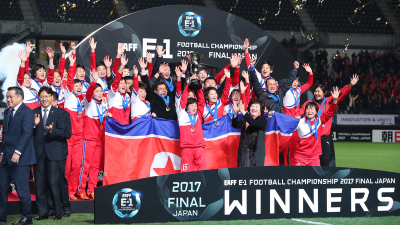 優勝した北朝鮮女子代表（2017年12月15日、EAFF E-1北朝鮮戦(C)YUTAKA/アフロスポーツ）