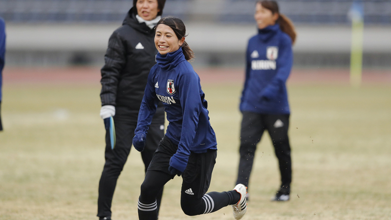 鮫島彩はグループステージ3試合にフル出場した（2018年2月22日 国内合宿 写真：中西祐介/アフロスポーツ）