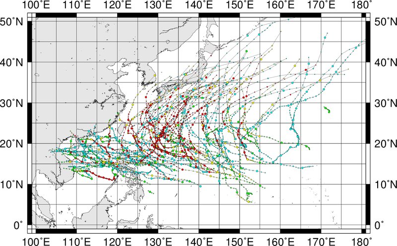 10月上旬の台風経路　国立情報学研究所より