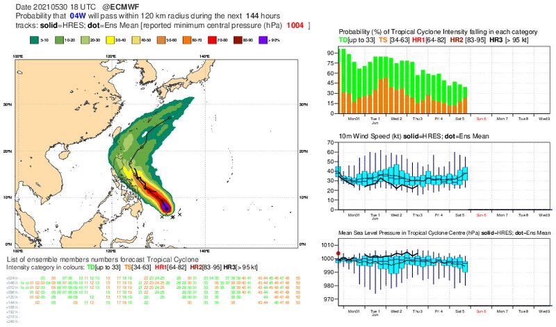 画像　ヨーロッパ中期予報センター　台風の予測　　