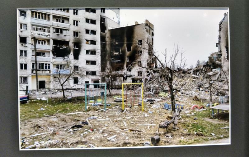 ボロディヤンカで撮影された、ロシア軍によって破壊された集合住宅