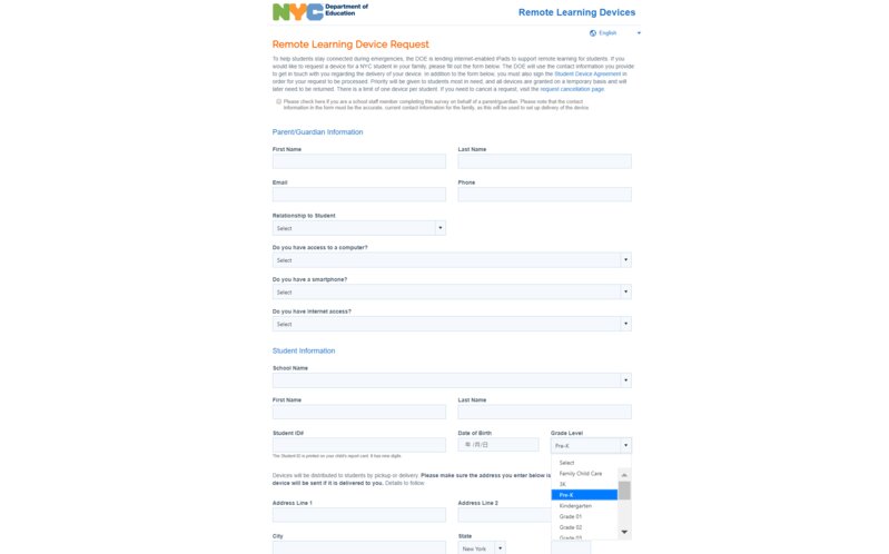 iPadの貸与を申し込むニューヨーク市のサイト