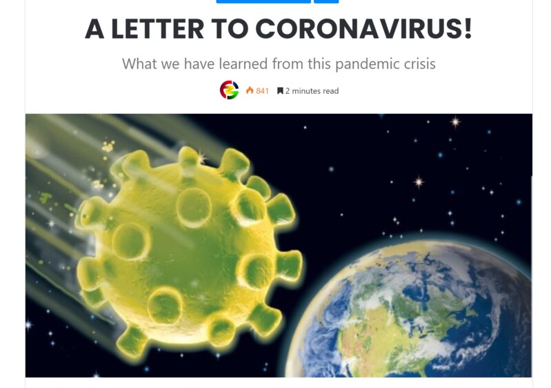 コロナウイルスへの手紙（Arsamのサイトより）
