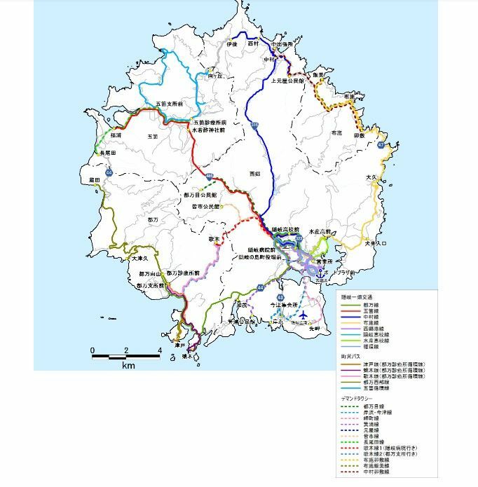 隠岐の島町のバス路線図（提供：隠岐の島町）