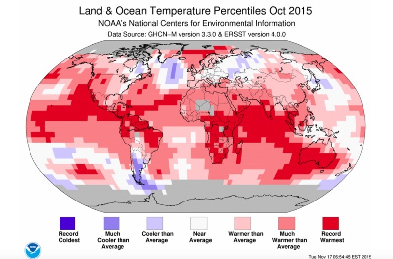 先月も観測史上最も暑い10月となった。NOAA