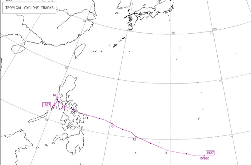 2015年台風27号(メーロー)の進路図。気象庁