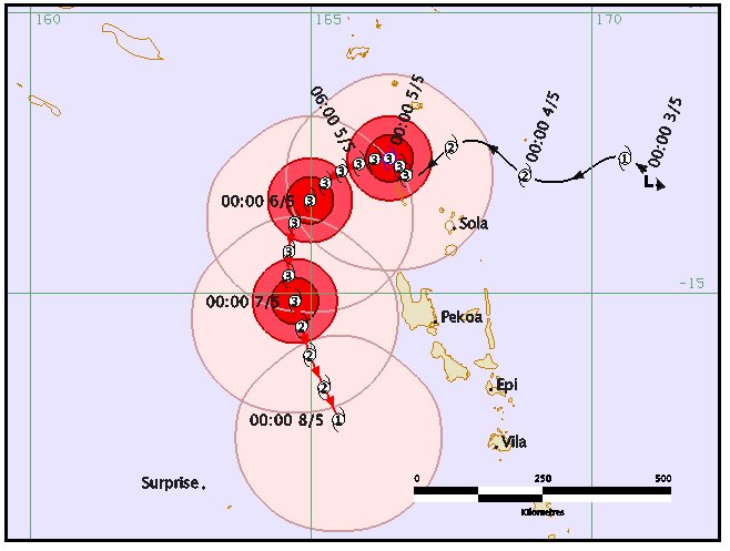 Fiji気象局発表の予想進路図