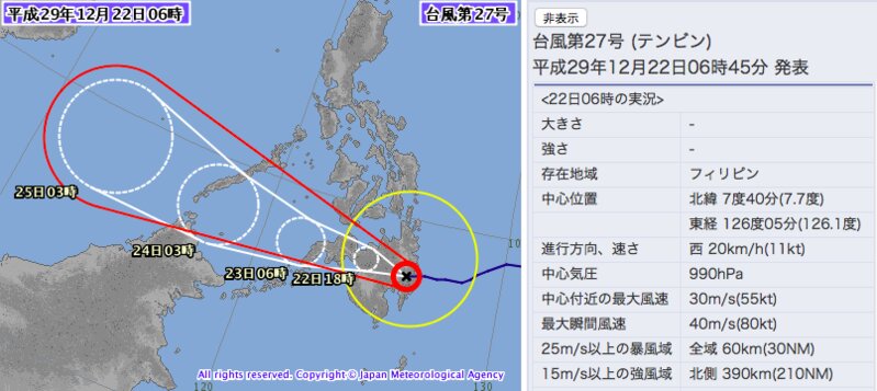 気象庁発表の台風予想進路図