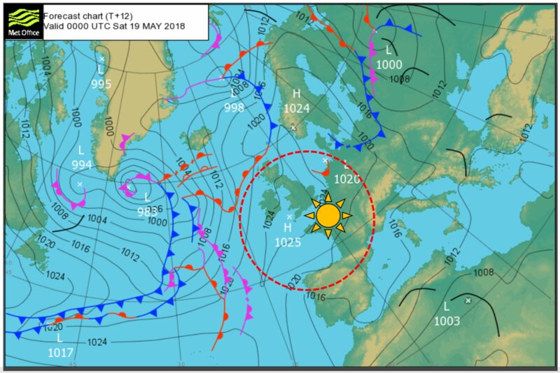 19日の予想天気図（提供：イギリス気象局）