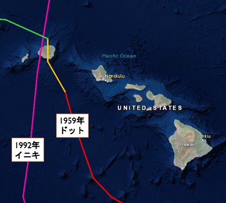 過去の2つの直撃ハリケーンの進路 (出典元：NOAA)