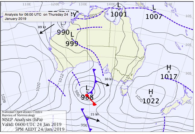 24日の地上天気図 (画像元: オーストラリア気象局)