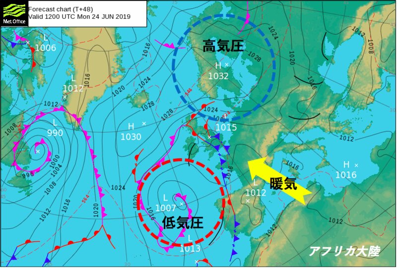 イギリス気象局発表の予想天気図