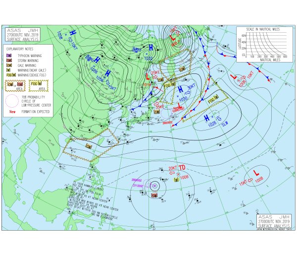 気象庁発表の実況天気図