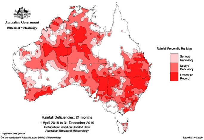 2018年から21か月間の干ばつの状況 (出典元: オーストラリア気象局)